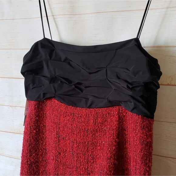 Maeve Bow Square Neck Tweed Strappy Mini Dress Red Black Women's Size Large - Picture 8 of 16